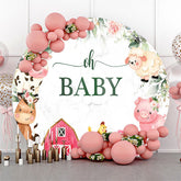 Lofaris Red Farmhouse Animals Oh Baby Shower Round Backdrop